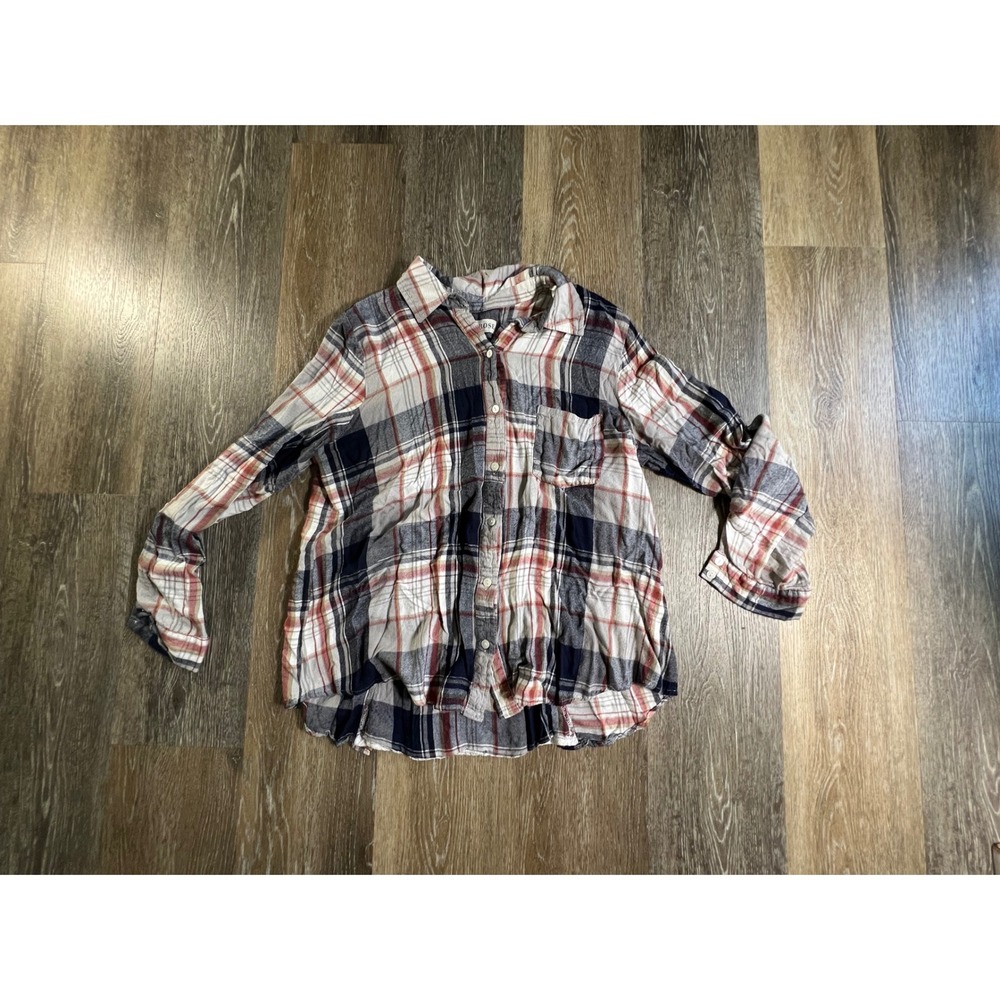 Knox Rose Plaid Button Down Women XXL Blue Red Lace Back Crochet Top